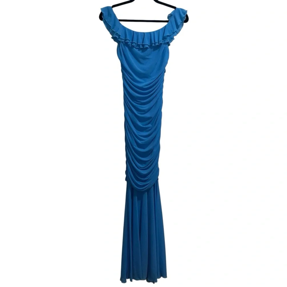 Majorelle Khalyla Off The Shoulder Maxi Gown In Blue